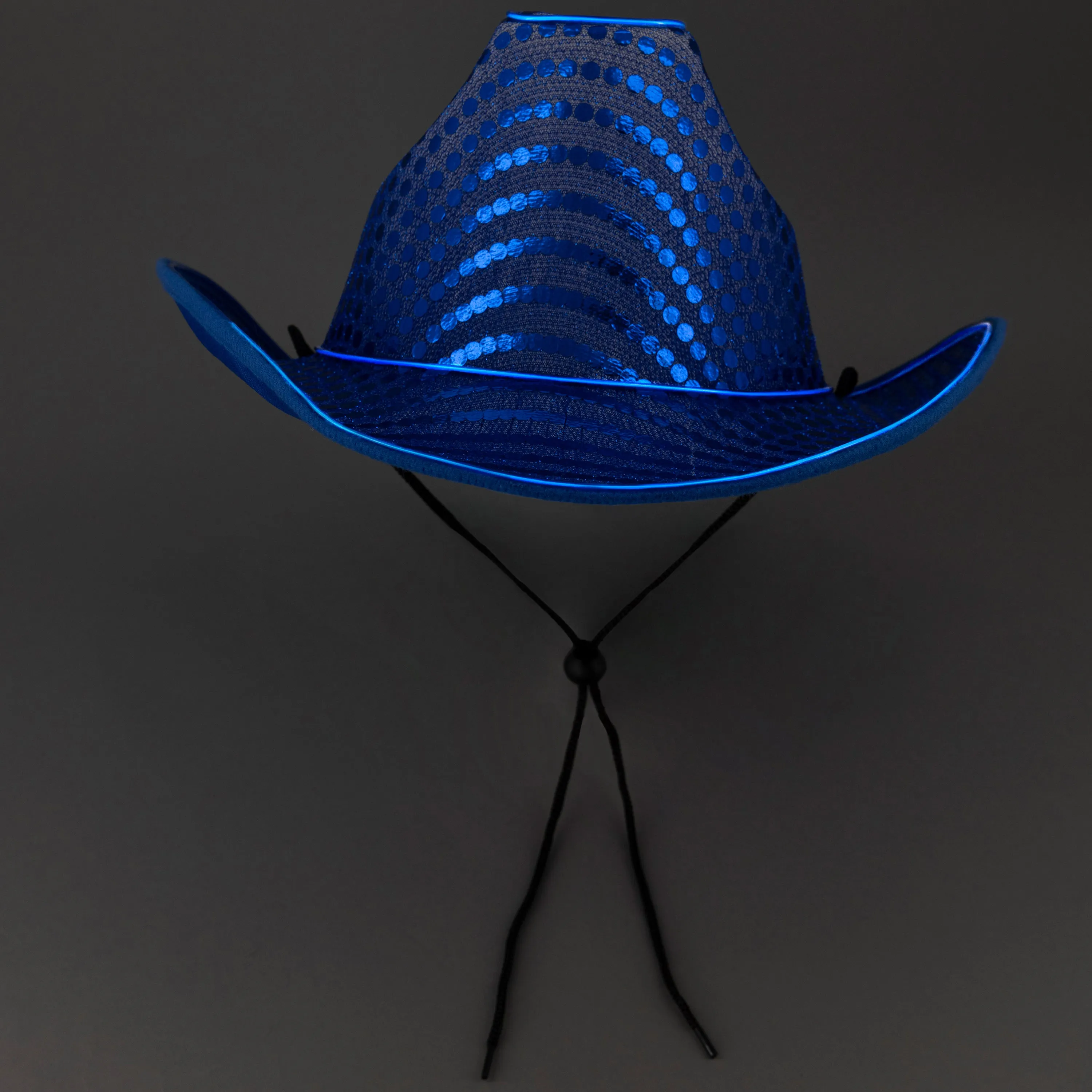 LED Flashing EL Wire Blue Sequin Cowboy Party Hat - Pack of 36 Hats