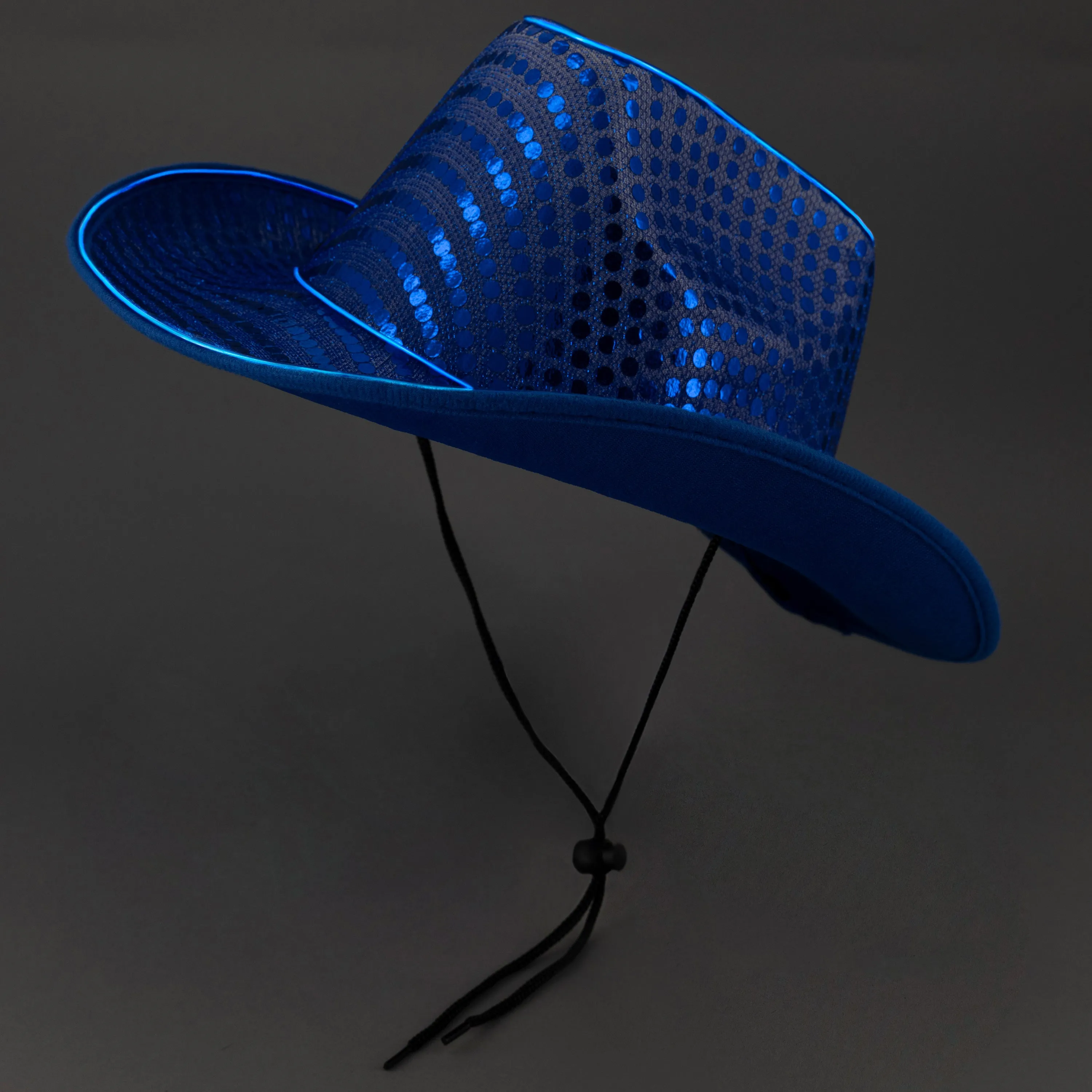 LED Flashing EL Wire Blue Sequin Cowboy Party Hat - Pack of 36 Hats