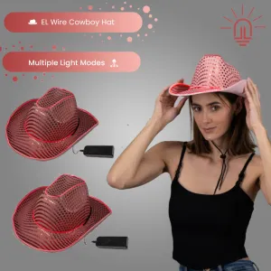 LED Flashing Pink EL Wire Sequin Cowboy Party Hat - Pack of 72 Hats