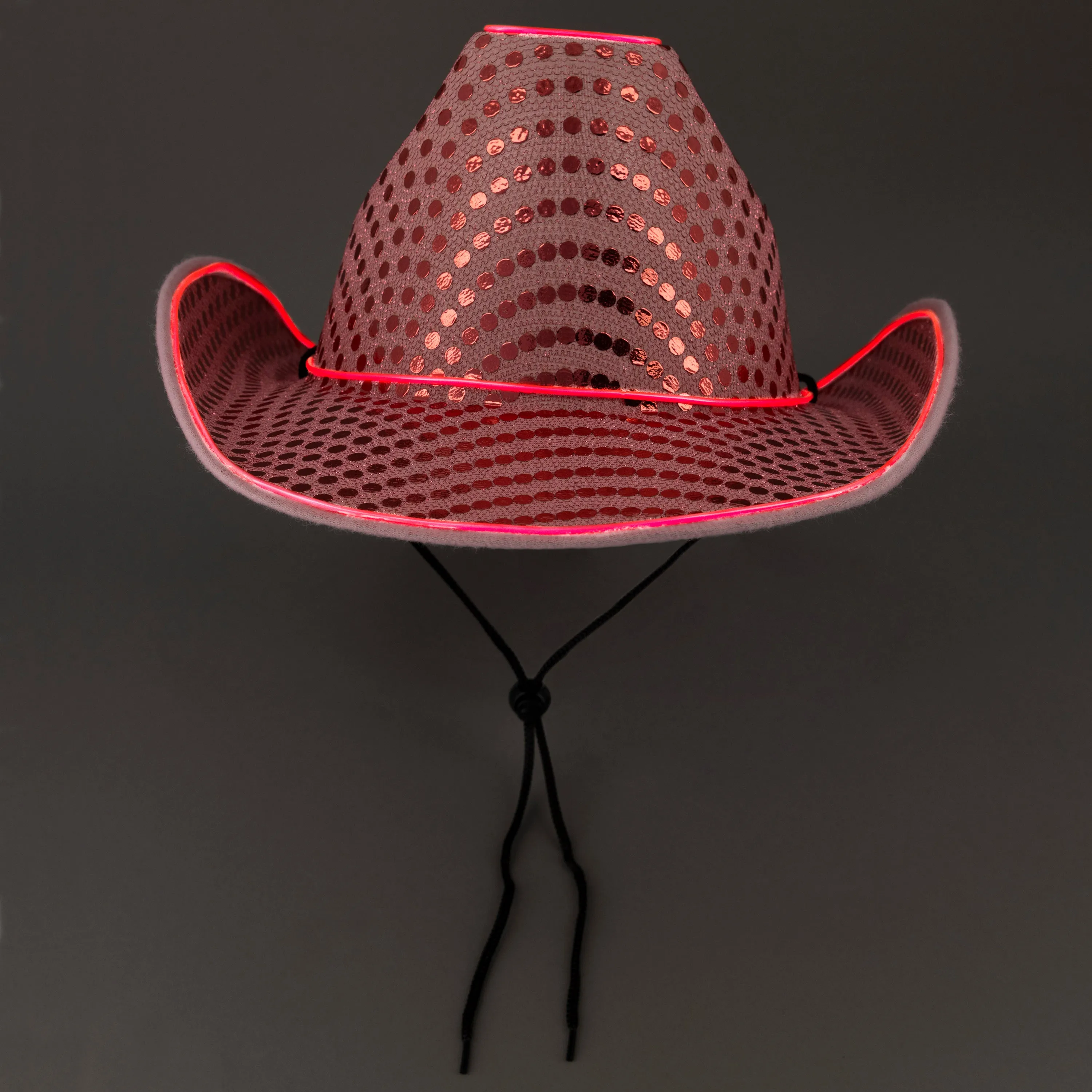 LED Flashing Pink EL Wire Sequin Cowboy Party Hat - Pack of 72 Hats