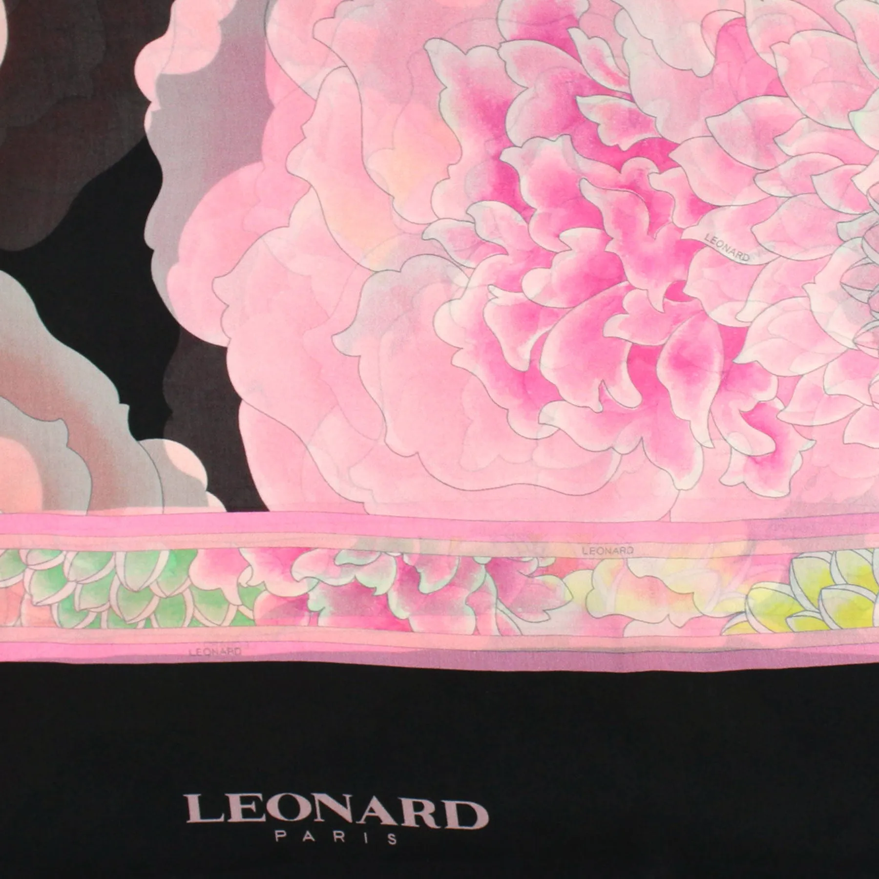 Leonard Paris Scarf Black Pink Floral - Chiffon Silk Shawl SALE