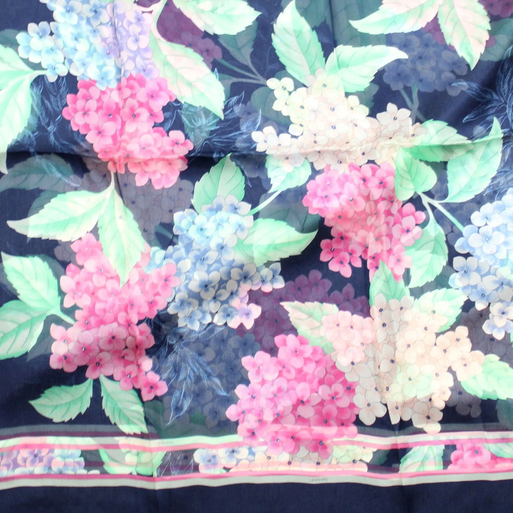 Leonard Paris Scarf Dark Blue Pink Blue Floral - Chiffon Silk Shawl