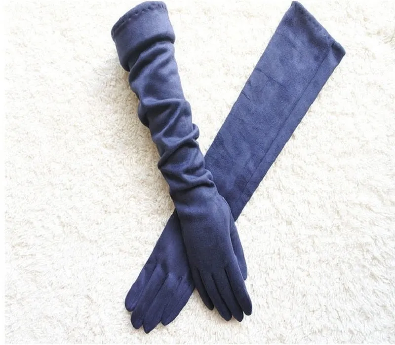 Long Suede Touch Screen Gloves for Women's Fashion