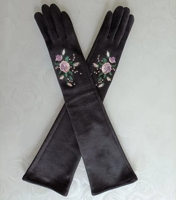 Long Suede Touch Screen Gloves for Women's Fashion