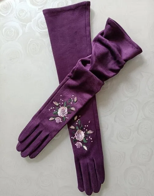 Long Suede Touch Screen Gloves for Women's Fashion