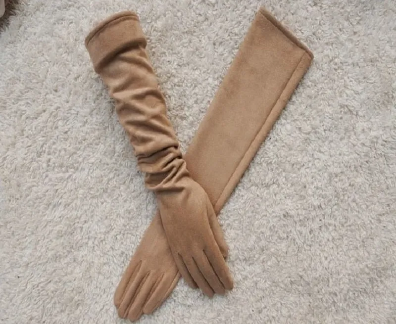 Long Suede Touch Screen Gloves for Women's Fashion