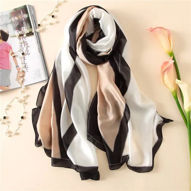 Luxury Brand Soft Silk Foulard Summer Women Scarf