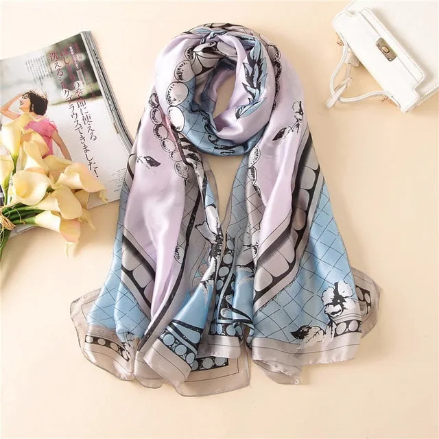 Luxury Brand Soft Silk Foulard Summer Women Scarf