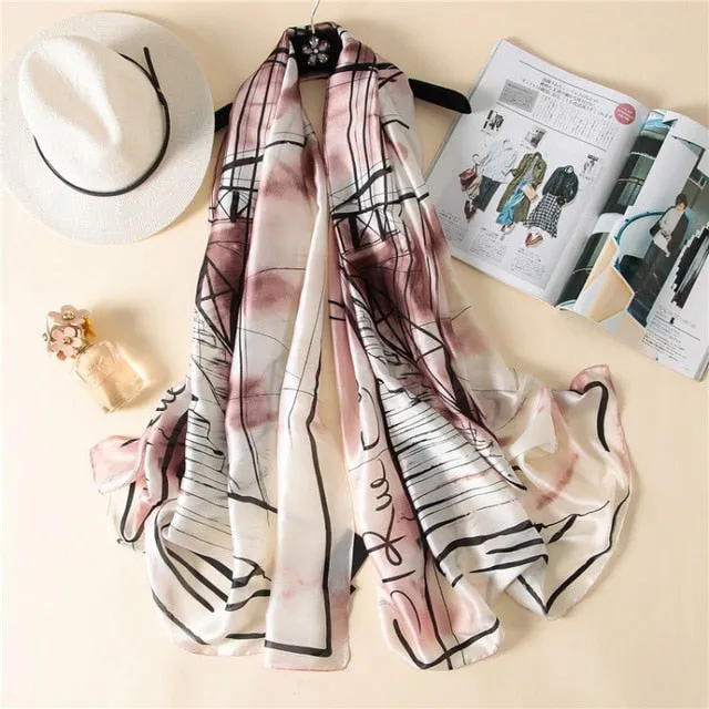 Luxury Brand Soft Silk Foulard Summer Women Scarf