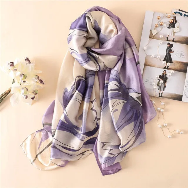 Luxury Brand Soft Silk Foulard Summer Women Scarf