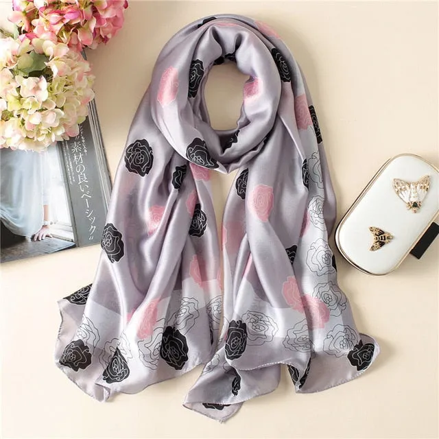 Luxury Brand Soft Silk Foulard Summer Women Scarf