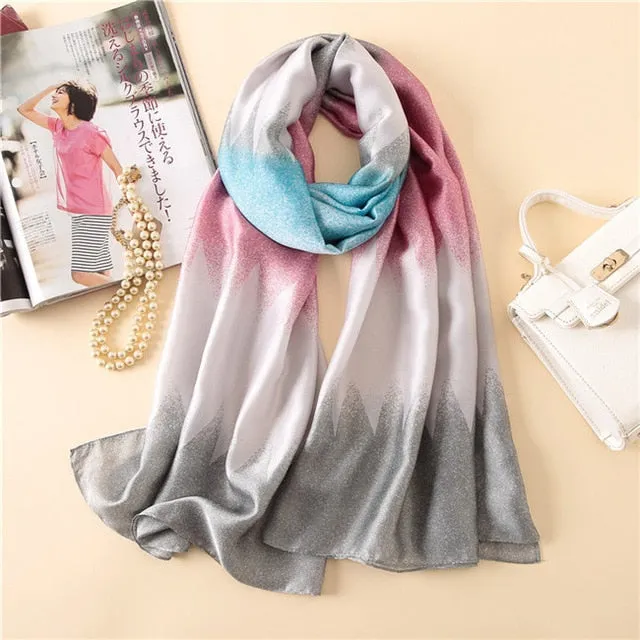 Luxury Brand Soft Silk Foulard Summer Women Scarf