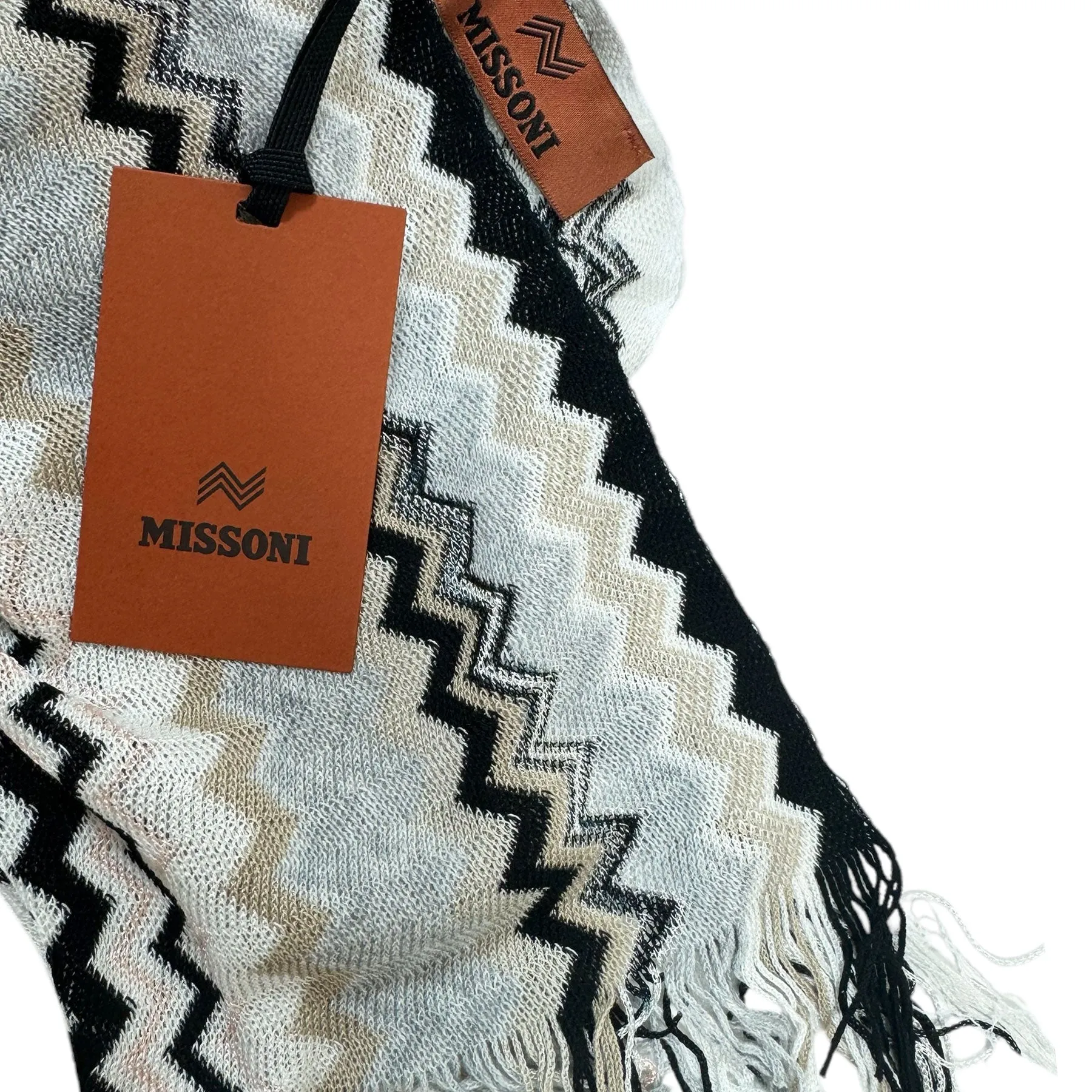 Missoni Scarf Gray Taupe Black Zig Zag Pattern - Women Designer Shawl