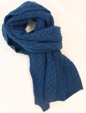 Petrol Blue Braided Knitted Wool & Cashmere Scarf