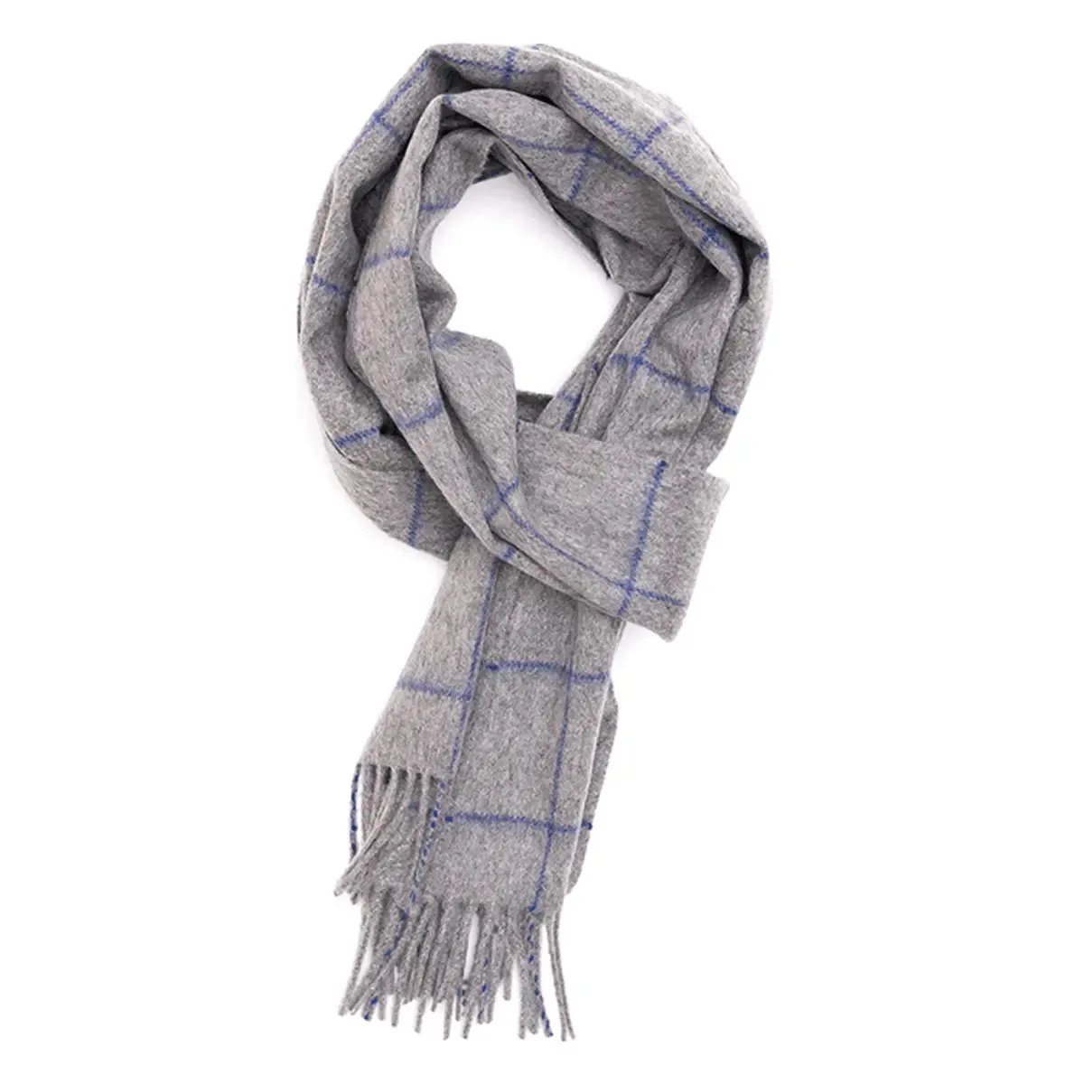 Pewter & Cobalt Windowpane Cashmere Scarf