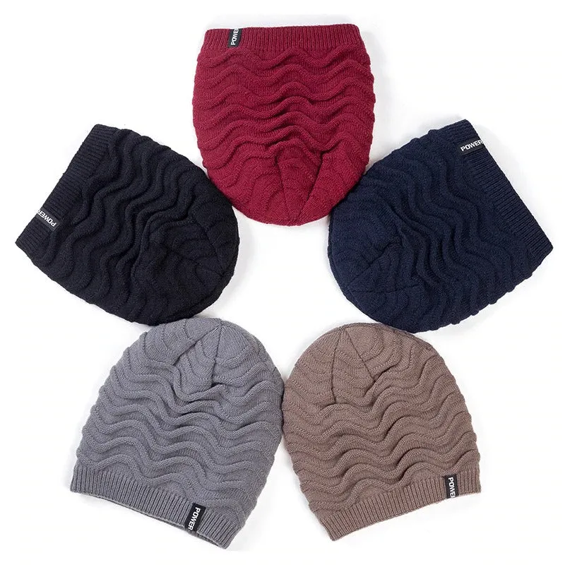 POWER Label Winter Wave Design Fur Lined Warm Ski Beanie Outdoor Knitted Woolen Warm Winter Cap