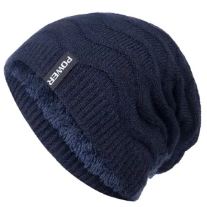 POWER Label Winter Wave Design Fur Lined Warm Ski Beanie Outdoor Knitted Woolen Warm Winter Cap