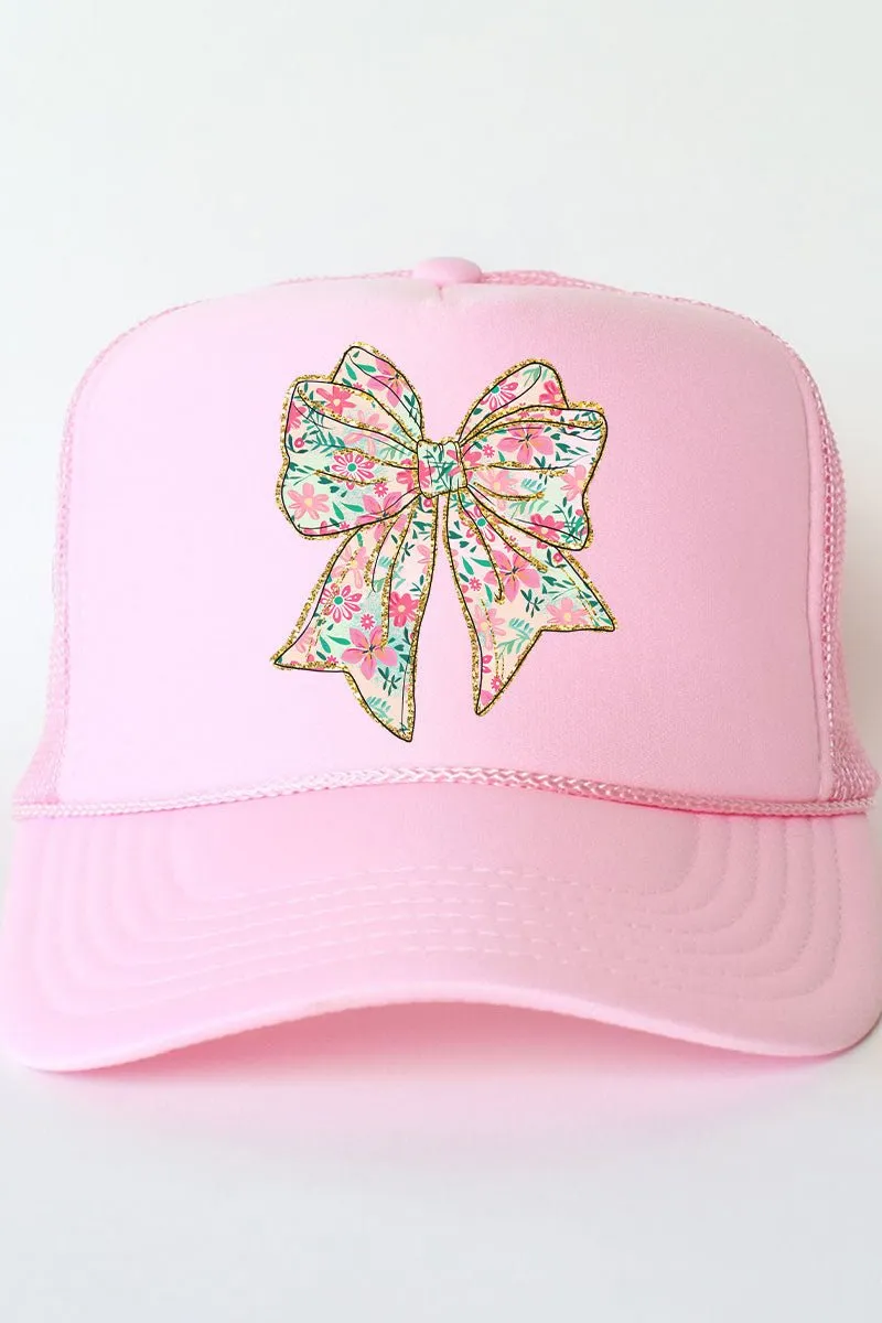 Preppy Blossom Bow Otto Soft Pink Foam Front Trucker Hat