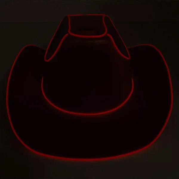 Red EL Wire Light Up Plain Fabric Cowboy Hat - Pack of 3 Hats