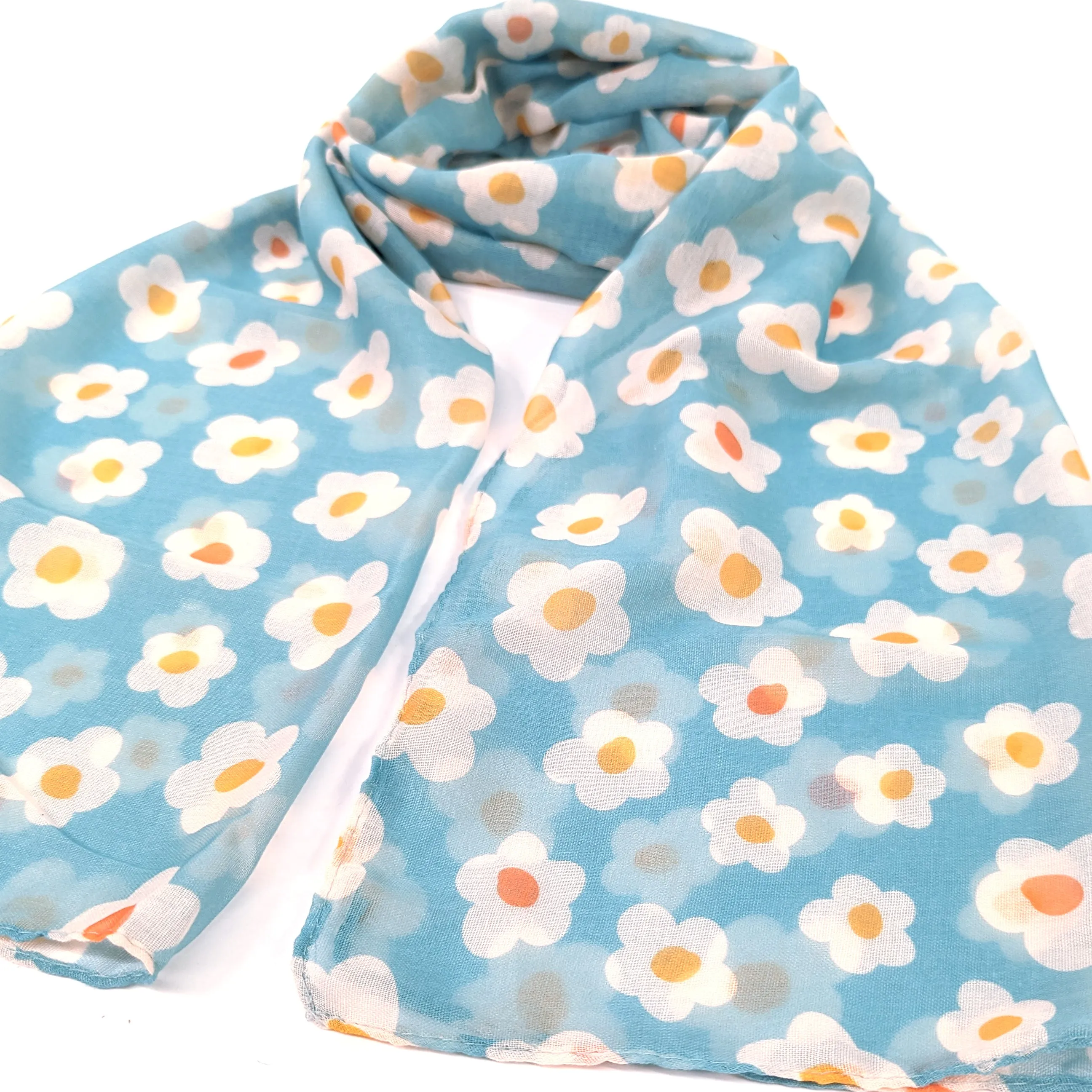 Retro Vintage Flowers Scarf - Aquamarine - (50x180cm)