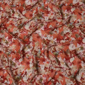 Terracotta and Cream Viscose Crepe Printed Fabric with Floral Design, 110 cm Width-D20461