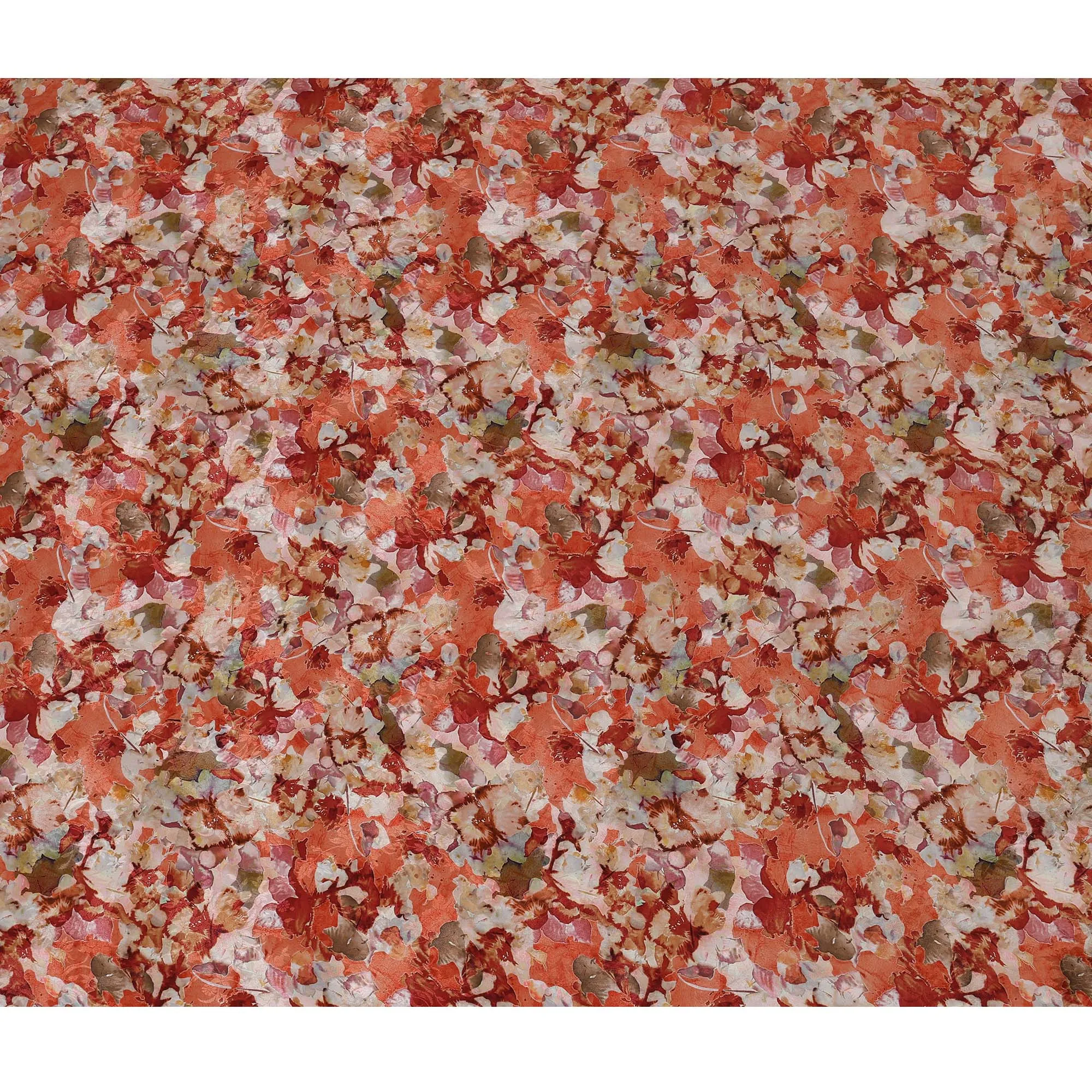 Terracotta and Cream Viscose Crepe Printed Fabric with Floral Design, 110 cm Width-D20461