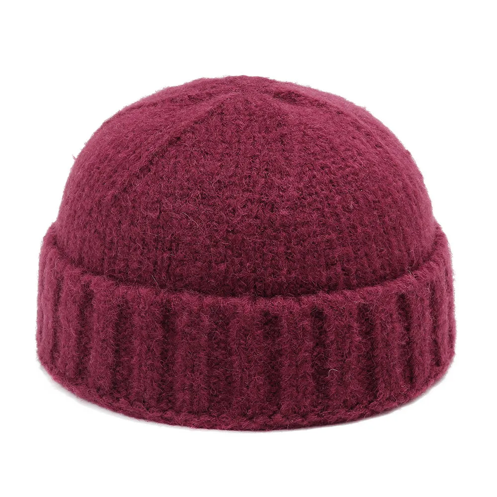 Unisex Hand Crochet Thick Warm Knit Plain Brimless Hats Outdoor Casual Skullcap