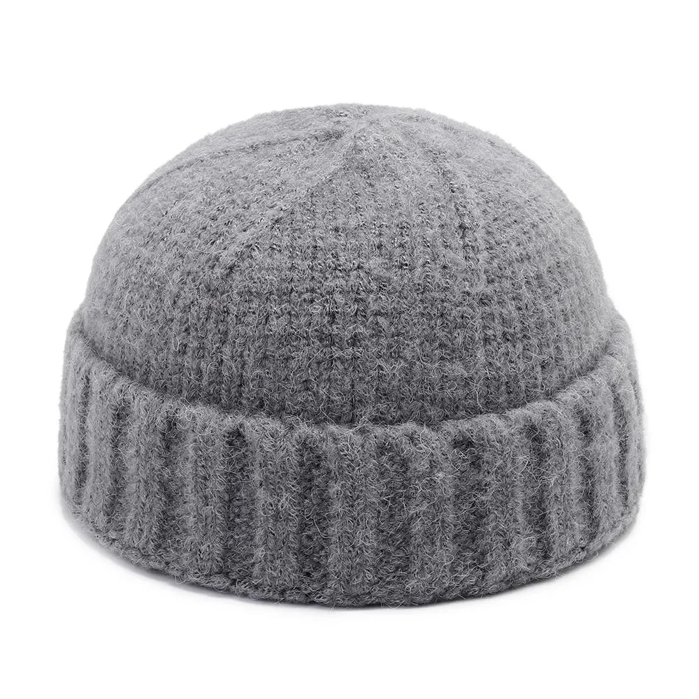 Unisex Hand Crochet Thick Warm Knit Plain Brimless Hats Outdoor Casual Skullcap