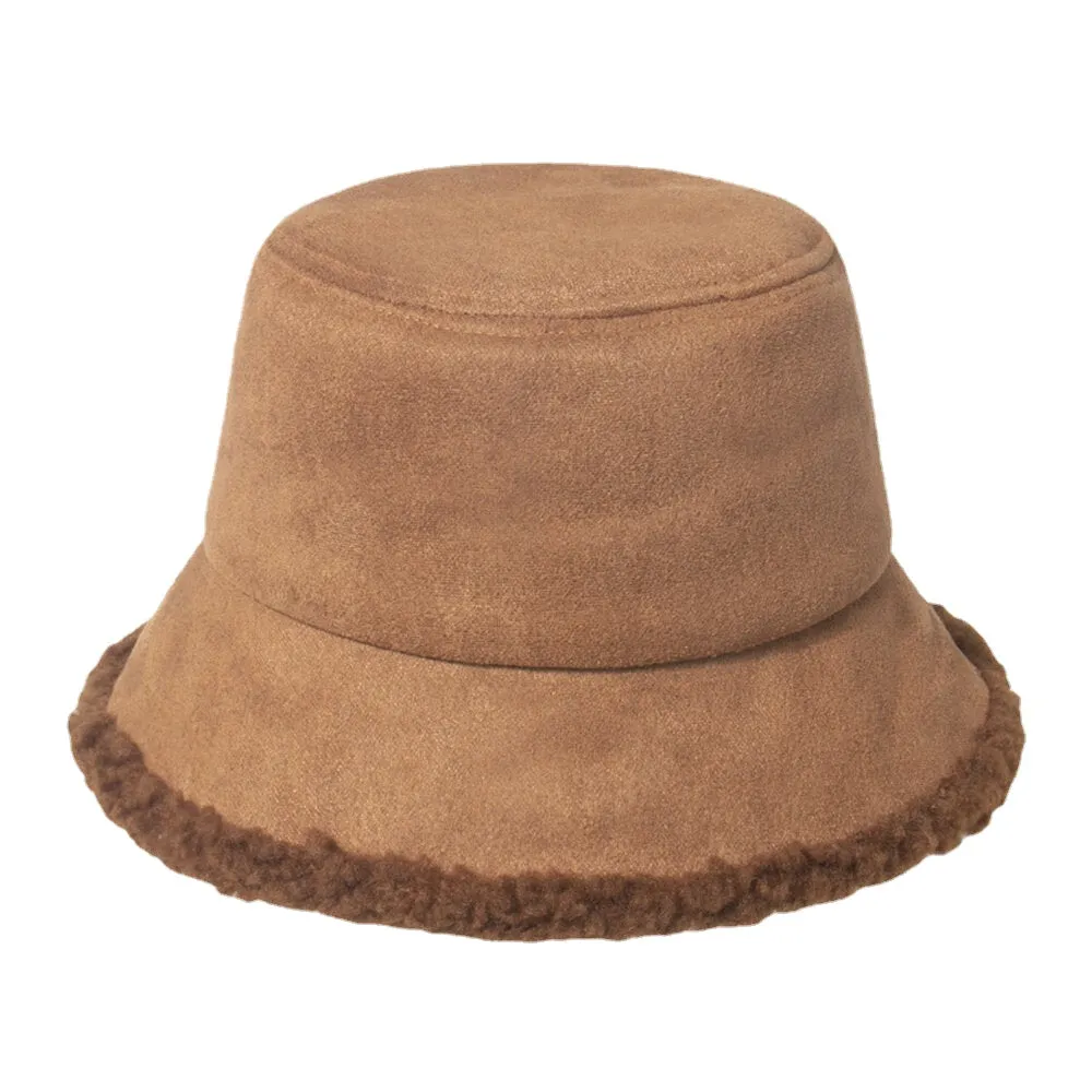 Unisex Lamb Hair Suede Plus Thicken Warm Windproof Soft All-match Bucket Hat