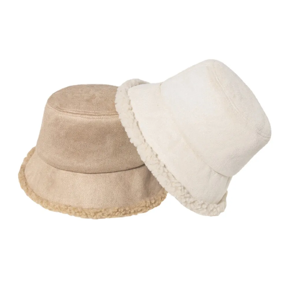 Unisex Lamb Hair Suede Plus Thicken Warm Windproof Soft All-match Bucket Hat