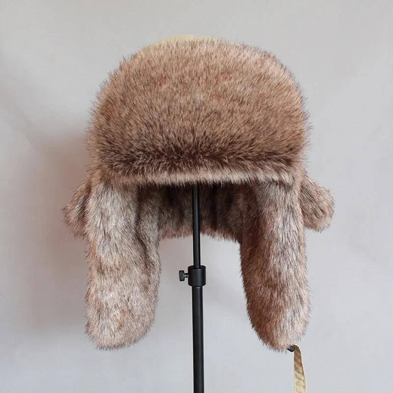 Unisex Winter  Warm Russian Hats  Faux Fur Trapper Hat for Men Women Windproof Bomber Hat Ushanka Ear Flap