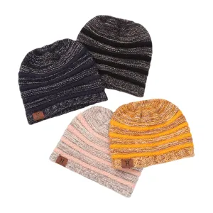 Unisex Wool Stripe Pattern Keep Warm Empty Top Ear Protection Knitted Hat