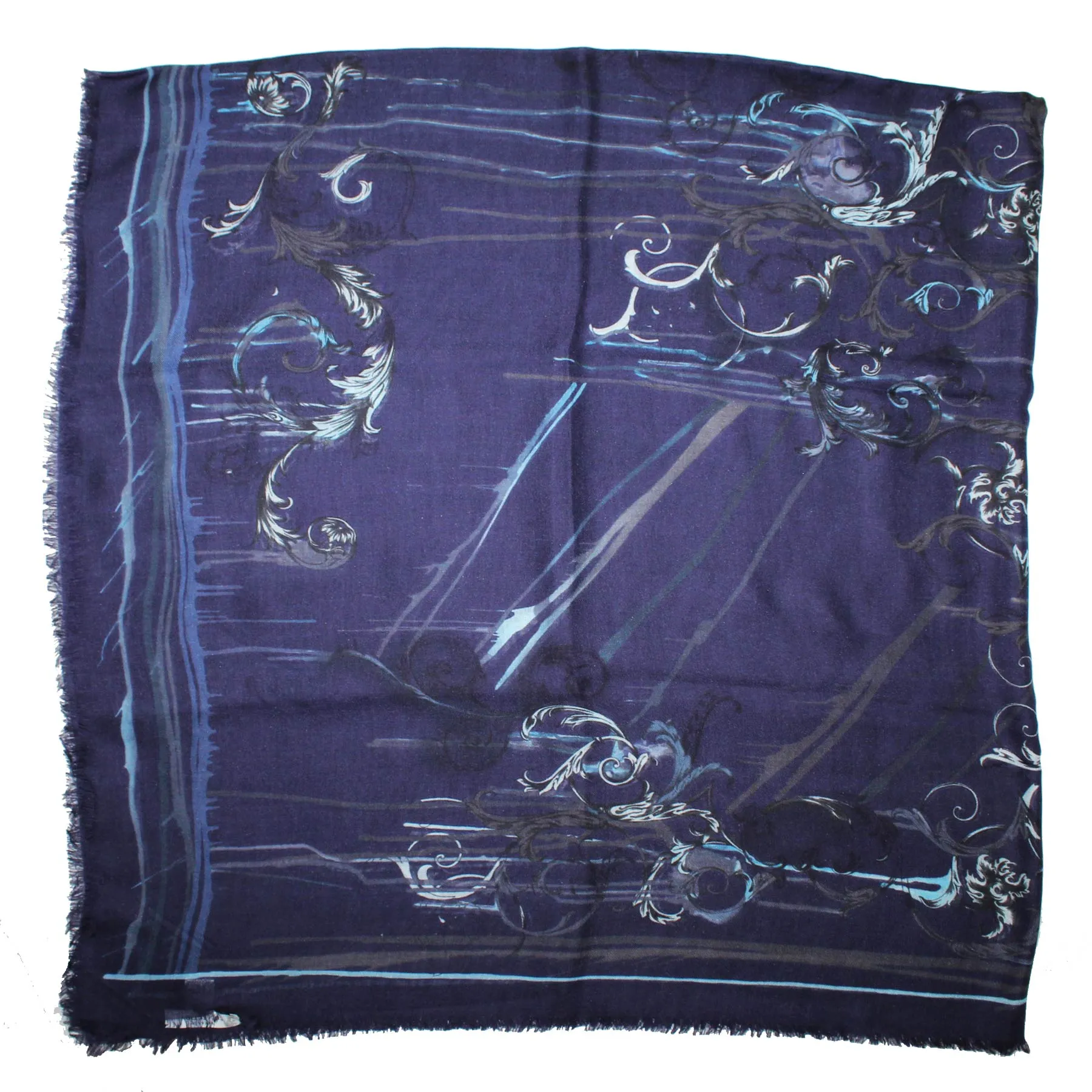 Versace Scarf Dark Blue Ornamental Large 55 Inch Square Shawl SALE