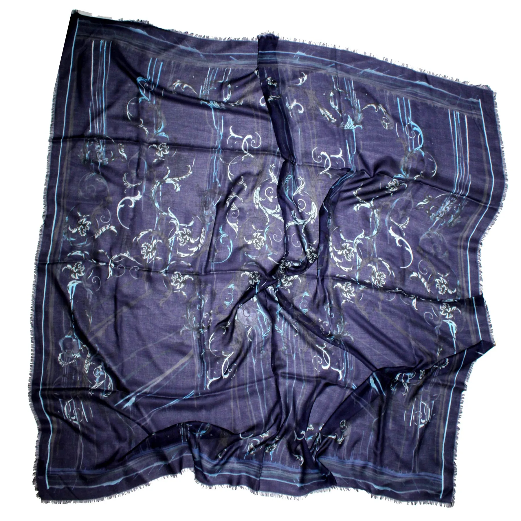 Versace Scarf Dark Blue Ornamental Large 55 Inch Square Shawl SALE