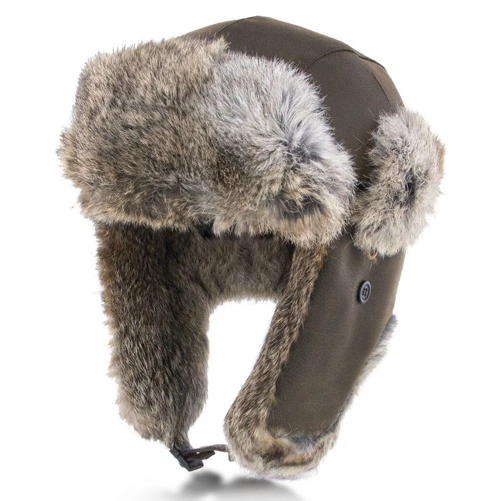 Walrus Hats Genuine Rabbit Fur Brown Trapper Hat