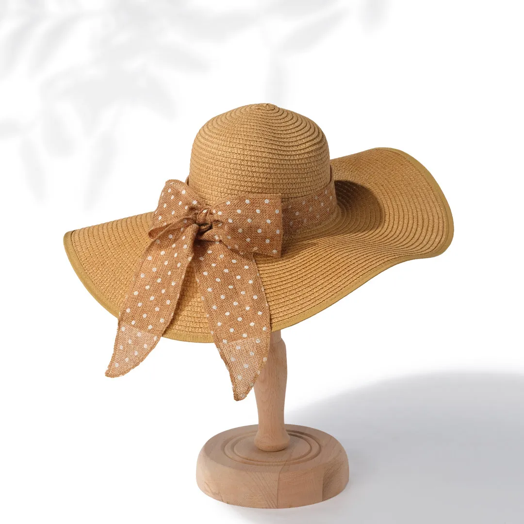 Wide Brim Sun Hats for Women - Floppy Straw Hat with Heart Shape Glasses - Foldable Large Summer Hat - Big Roll Up Beach Cap - UPF 50  ( Khaki ) - FUNCREDIBLE