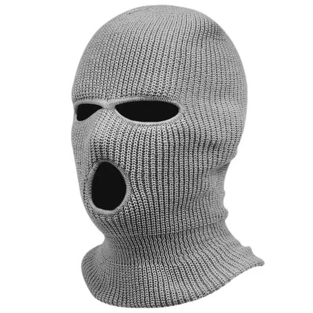 Winter Balaclava Hat 3-Hole Knitted Full Face Cover Ski Neck Gaiter Warm Knit Beanie for Outdoor Sports Cross Embroidery Ski Mas