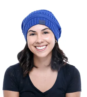 Winter Hat | Satin Lined | Detachable Pom Pom | Royal Blue Beanie