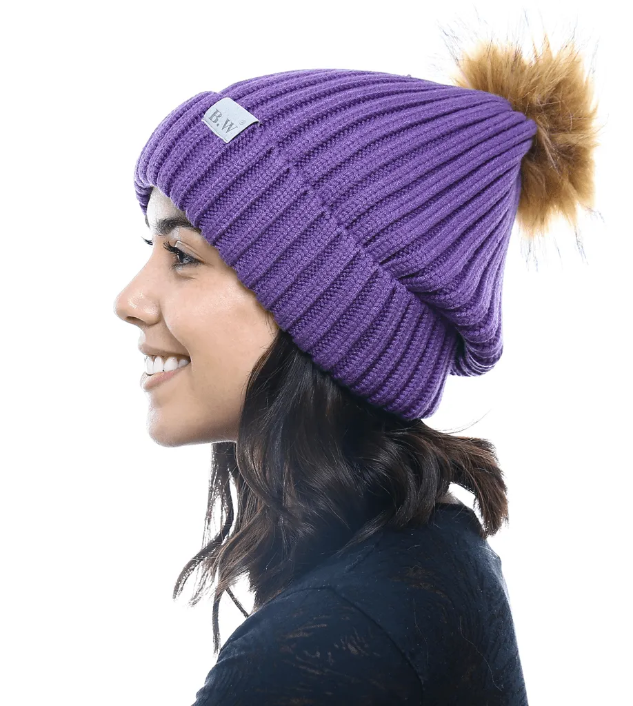 Winter Hat | Satin Lined | Natural Hair | Violet Pom Pom