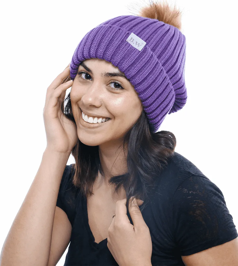 Winter Hat | Satin Lined | Natural Hair | Violet Pom Pom