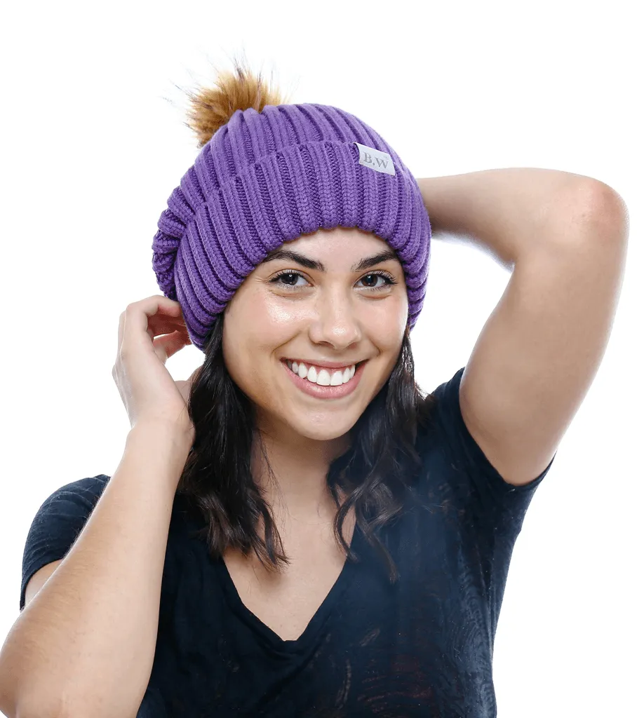 Winter Hat | Satin Lined | Natural Hair | Violet Pom Pom