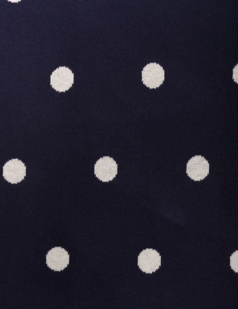 Women's 100% Cotton Reversible Double Knit Polka Dot Scarf - Navy/Ivory